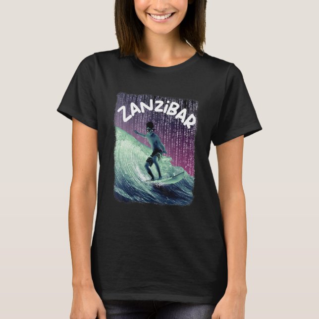 Zanzibar Nerd Surfing Beach Palm trees Vacation T-Shirt (Front)