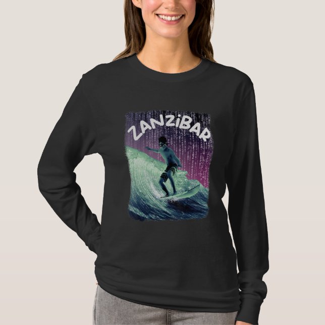 Zanzibar Nerd Surfing Beach Palm trees Vacation T-Shirt (Front)
