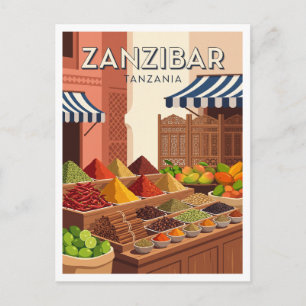 Zanzibar Spice Market Produce Stalls Tanzania Postcard
