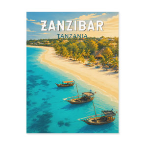 Zanzibar Tanzania Illustration Travel Art Vintage Postcard