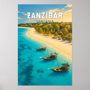 Zanzibar Tanzania Illustration Travel Art Vintage Poster