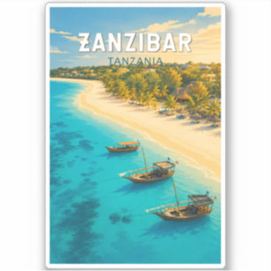 Zanzibar Tanzania Illustration Travel Art Vintage Sticker