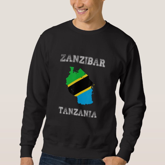 Zanzibar Tanzania Vintage Tanzania Flag Map Design Sweatshirt (Front)