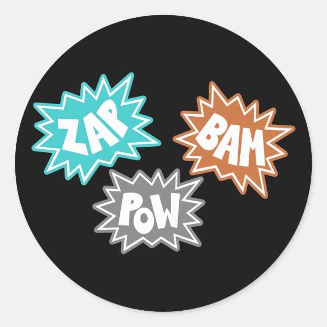 ZAP BAM POW Comic Sound FX - Orange Classic Round Sticker (Front)