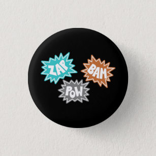 ZAP BAM POW Comic Sound FX - Orange Pinback Button