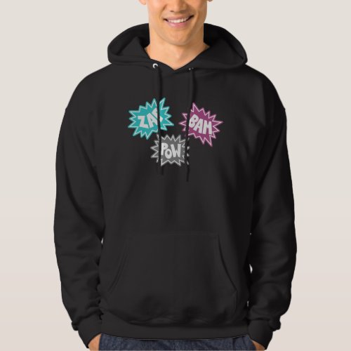 ZAP BAM POW Comic Sound FX _ Pink Hoodie