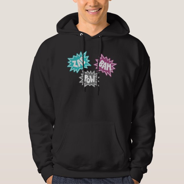 ZAP BAM POW Comic Sound FX - Pink Hoodie (Front)