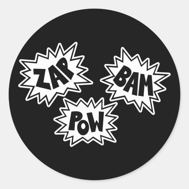 ZAP BAM POW Comic Sound FX - White Classic Round Sticker (Front)