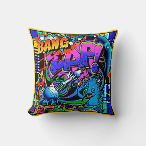 Zap Blue Alien Throw Pillow
