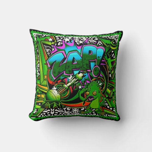Zap Green Alien throw pillow