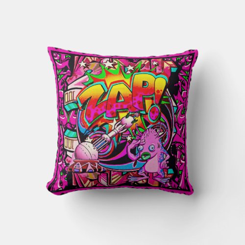 Zap Pink Alien throw pillow