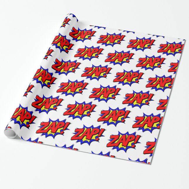 Zap Pop Art Superhero Gift Wrap (Unrolled)