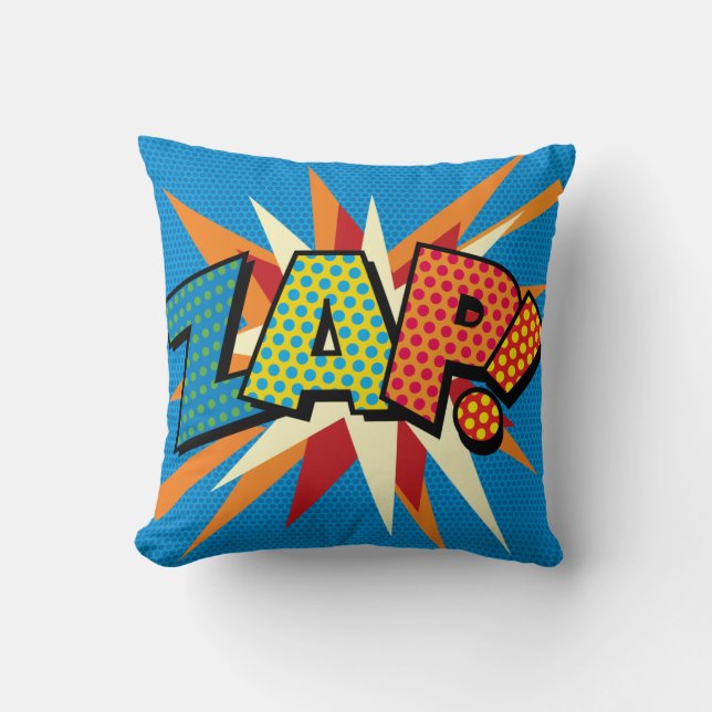 ZAP POW Fun Retro Comic Book Pop Art Throw Pillow (Front)