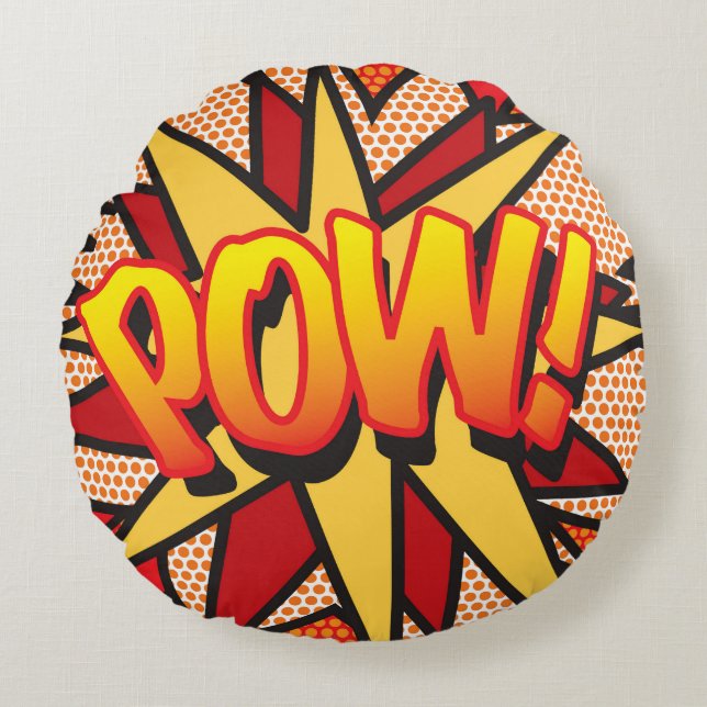 ZAP POW Funny Cool Modern Trendy Comic Book Round Pillow (Front)