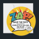 ZAP Save the Date Fun Retro Comic Book Pop Art<br><div class="desc">Personalise with your names and details to announce the date of your special event. Comic book pop art themed modern, fun retro design, perfect for weddings, bridal showers, baby showers, baptisms, engagement parties, anniversary celebrations, graduations, birthday party and other special events throughout the year! A cool, trendy and fun design...</div>