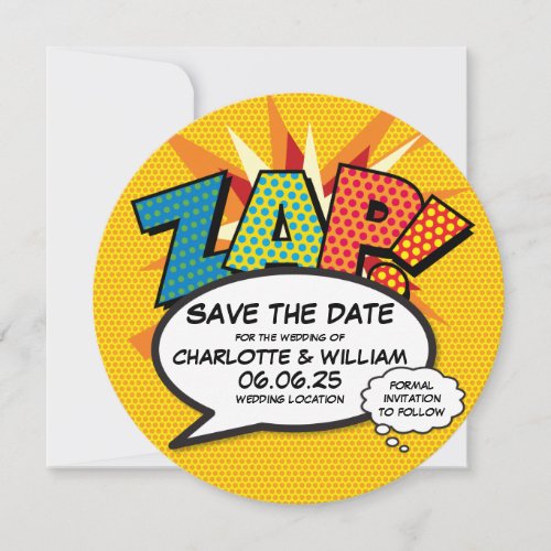 ZAP Save the Date Fun Retro Comic Book Pop Art