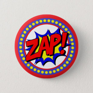 Zap Superhero Cartoon Button