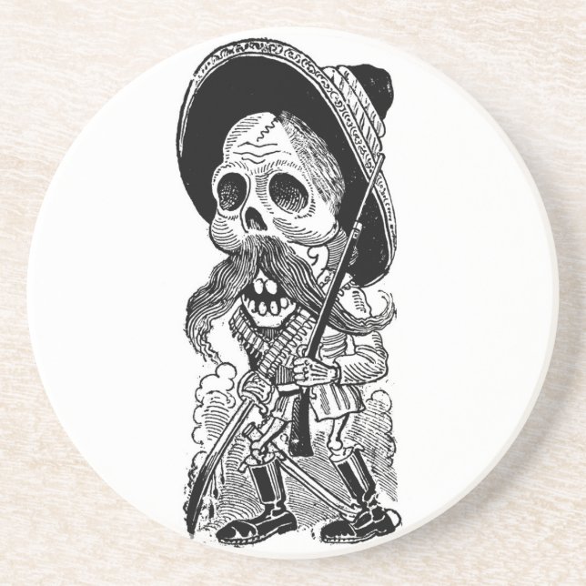 Zapatista  Calavera. c. early 1900's. Mexico. Sandstone Coaster (Front)