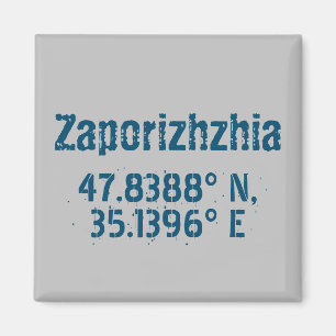Zaporizhzhia Latitude & Longitude Distressed Magnet