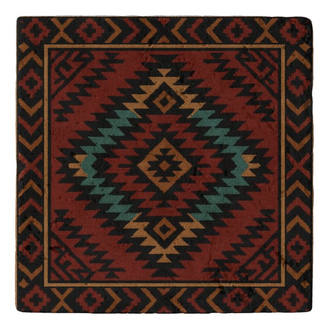 Zapotec Folk Art Geometric Travertine Trivet (Front)