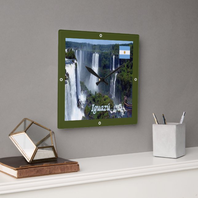 zAR029 IGUAZU FALLS, Argentina, America, Square Wall Clock (Office)