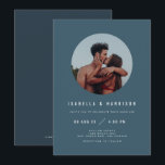 ZARA Modern Boho Slate Blue Photo Wedding Invitation<br><div class="desc">This wedding invitation features a sans serif font duo, modern minimalist design, and round personalized photo with a modern bohemian dusty slate blue color combination. This wedding invite is perfect for your favorite modern minimalist couple. Easily edit the photo and add your wedding website (and/or QR code onto the backside)....</div>