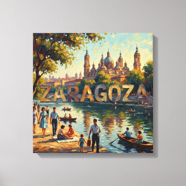 Zaragoza Riverside Basilica Glow Canvas Print (Front)