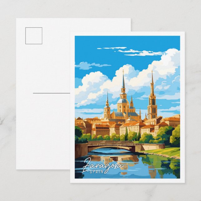 Zaragoza Spain Art vintage travel illustration Postcard (Front/Back)