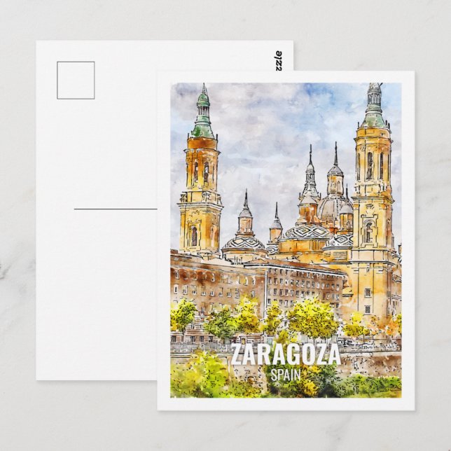Zaragoza Spain Famous Travel Place Watercolor Postcard (Front/Back)