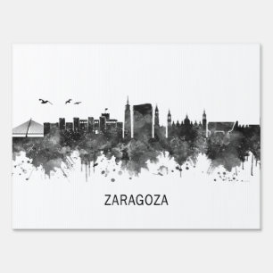 Zaragoza Spain Skyline BW Sign