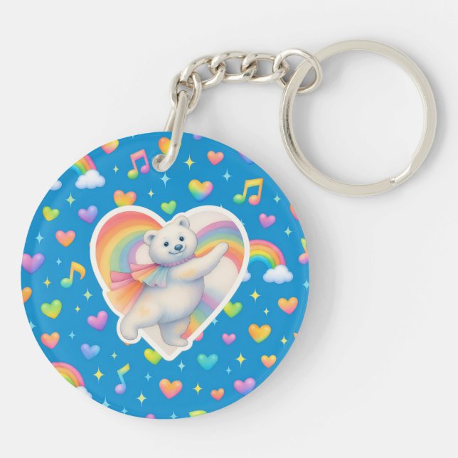Zarah Dancing Polar Bear Keychain – Rainbow  (Back)