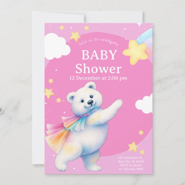 Zarah the Dancing Polar Bear Baby Shower Invitation (Front)