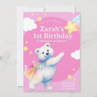 Zarah the Dancing Polar Bear Birthday Invitations