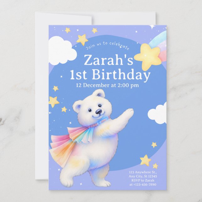 Zarah the Dancing Polar Bear Invitation (Front)