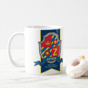 Zavier letter Z heraldry knight lion name meaning Coffee Mug