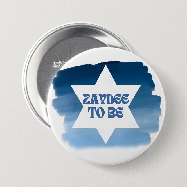 "Zaydee to Be" Funny New Jewish Grandpa Watercolor Button (Front & Back)