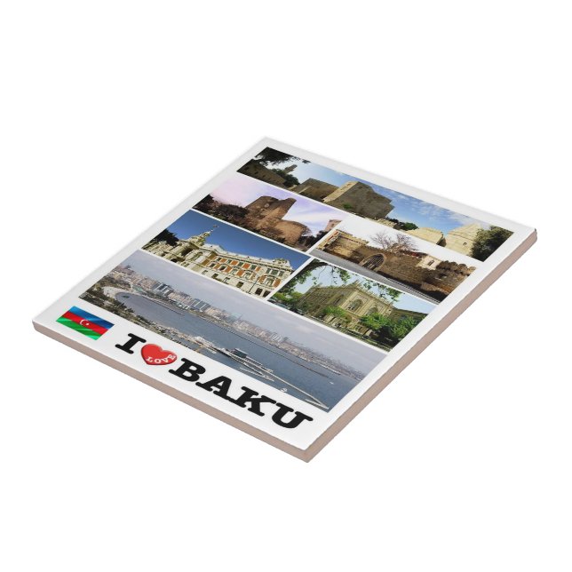 zAZ009 I Love BAKU, Azerbaijan, Asia. Ceramic Tile (Side)