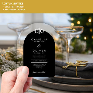 Zazzle Acrylic Wedding Black White Text Arch Invitations