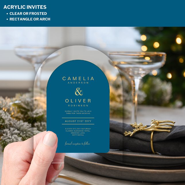 Zazzle Acrylic Wedding Chic Teal Blue Text Arch Acrylic Invitations (Creator Uploaded)