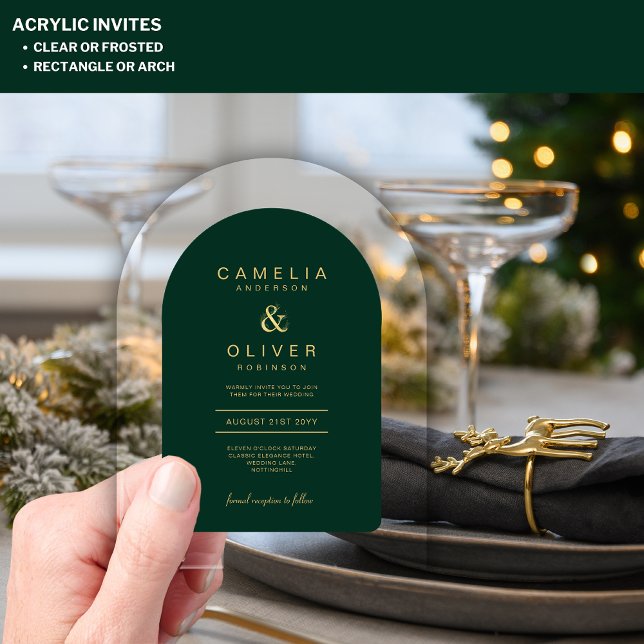 Zazzle Acrylic Wedding Emerald Green Gold Text Invitations (Creator Uploaded)