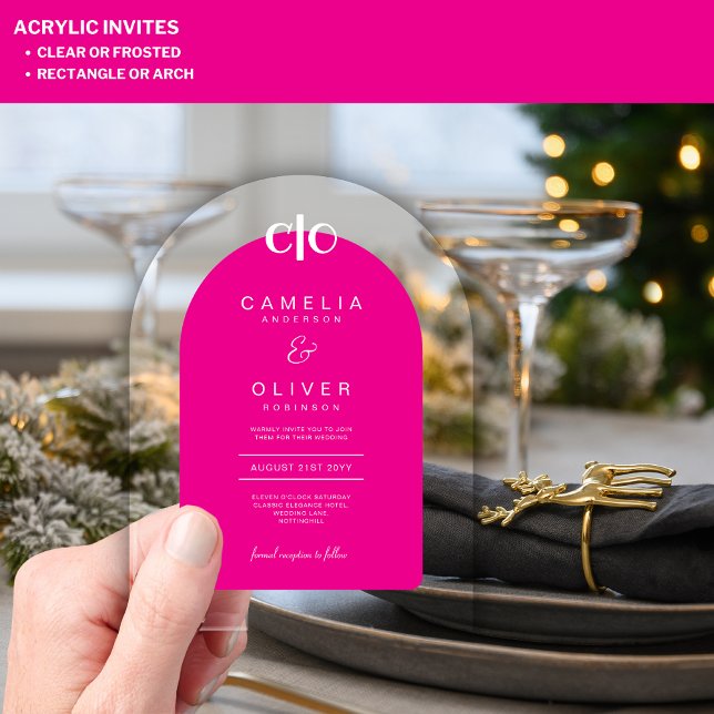 Zazzle Acrylic Wedding Hot Pink WhiteText Arch Invitations (Creator Uploaded)