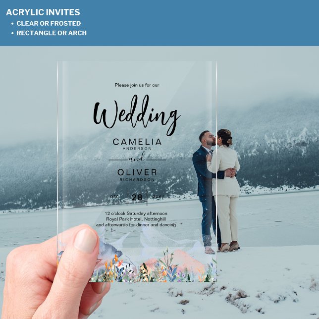 Zazzle Acrylic Wedding Invites Mountains Winter  Invitations (Creator Uploaded)