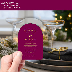 Zazzle Acrylic Wedding Magenta Pink Gold Text Acrylic Invitations