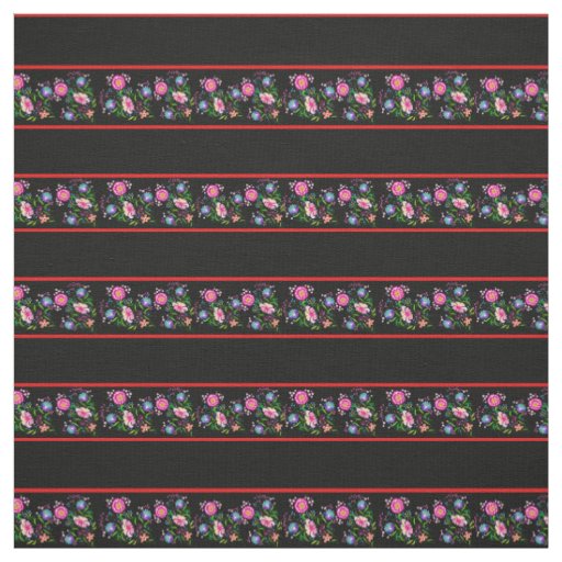 Zazzle black PNG/black, red pin, folk floral Fabric