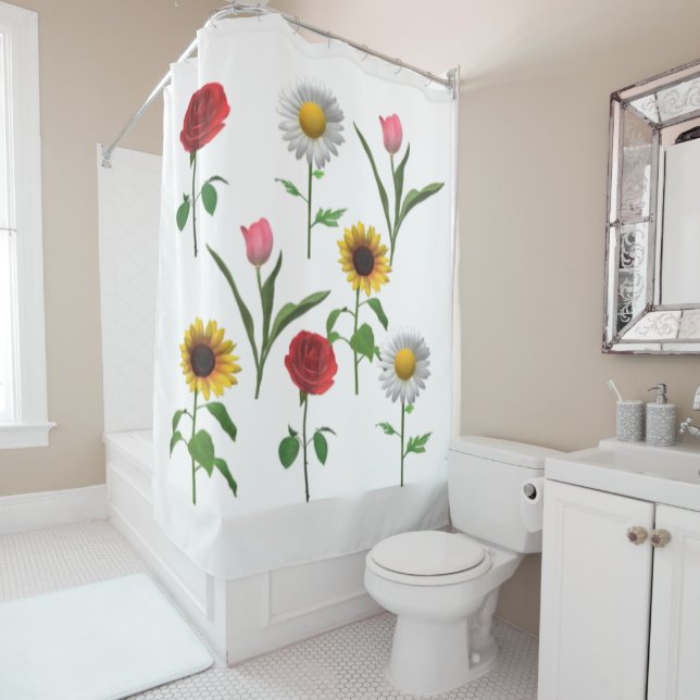 Zazzle Ceramic Tile 4.25" x 4.25 , Small Shower Curtain (In Situ)