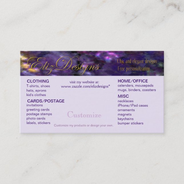 Zazzle Customizable Business Card (Front)