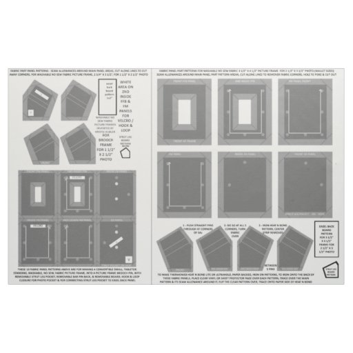 Zazzle Fabric 2 washable no sew gray photo frames