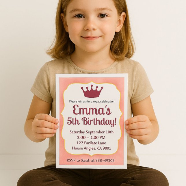 Zazzlemade Royal Kids Birthday Invitation Card (Crowned in pink and ready to party #zazzlemade

)