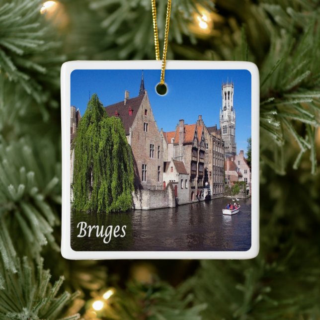 zBE052 BRUGES canal, Belgium, Ceramic Ornament (Tree)