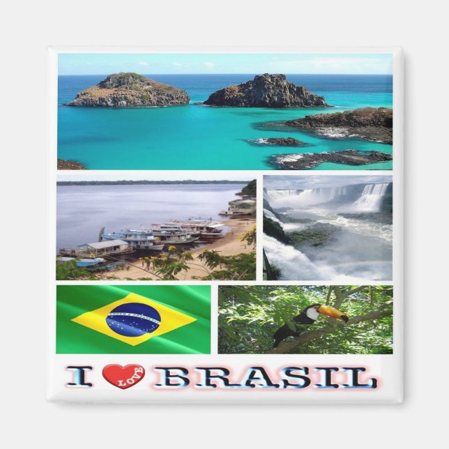zBR031  BRAZIL I Love, Mosaic, Fridge Magnet (Front)